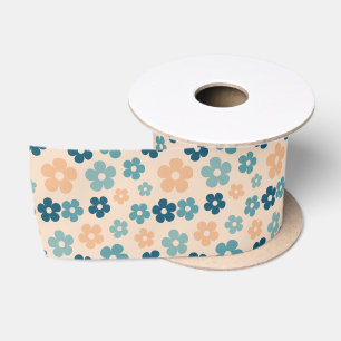 Retro Perzik Groene Boho Bloem Gelukkige Verjaarda Satijnen Lint