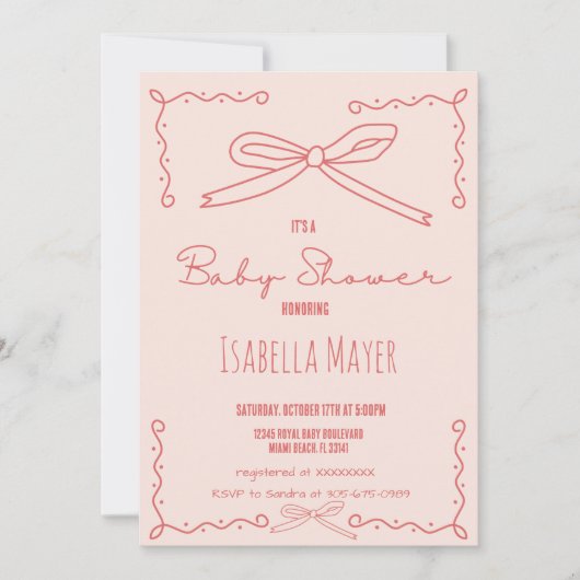 Retro perzik hand getrokken boog Baby shower uitno Kaart (Voorkant)