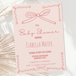 Retro perzik hand getrokken boog Baby shower uitno Kaart