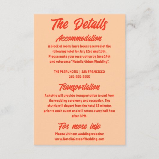 Retro perzik minimaal plezier moderne bruiloft det informatiekaartje (Voorkant)