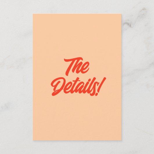 Retro perzik minimaal plezier moderne bruiloft det informatiekaartje (Achterkant)