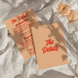 Retro perzik minimaal plezier moderne bruiloft det informatiekaartje