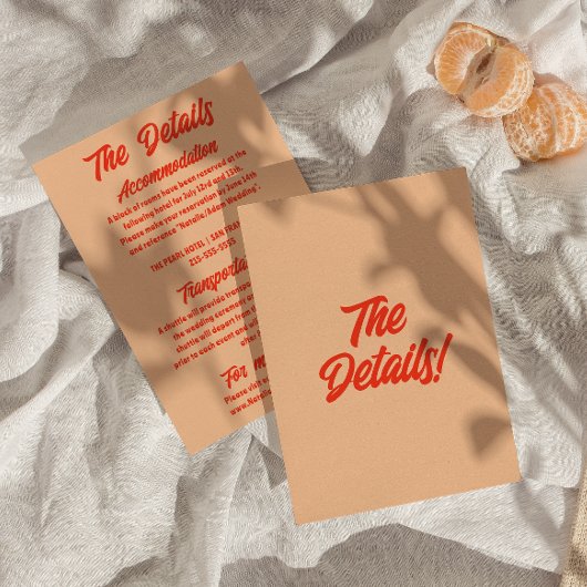 Retro perzik minimaal plezier moderne bruiloft det informatiekaartje