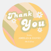 Retro Perzik Regenboog Bedankt Sticker Madeliefjes (Voorkant)