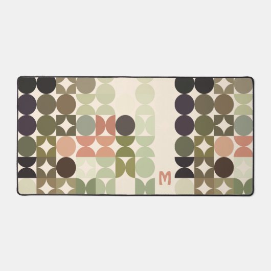 Retro Perzik Rood Bruin Olijfgroen Pop Kunstpatroo Bureaumat (Voorkant)