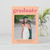 Retro Perzik Roze 2024 Afstuderen Foto Afstuderen Aankondiging (Staand voorkant)