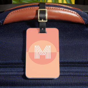 Retro Perzik Roze Geometrisch Modern Monogram Bagagelabel