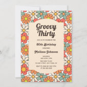 Retro Perzik Sinaasappel Bloemen Groovy 30e Verjaa Kaart (Voorkant)