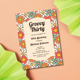 Retro Perzik Sinaasappel Bloemen Groovy 30e Verjaa Kaart