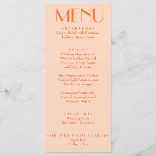 Retro Perzik Sinaasappel Kleurrijke Bold Unieke br Menu (Voorkant)