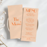Retro Perzik Sinaasappel Kleurrijke Bold Unieke br Menu<br><div class="desc">Een kleurrijke retro funky moderne perzik sinaasappel bruiloft diner menu. Die beschikt over chique sjabloon ontwerp van boho  perzik achtergrond en oranje vet typografie. Perfect en passend bij de hele suite.</div>
