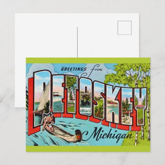 Retro Petosky Michigan Groet Briefkaart (Voorkant / Achterkant)