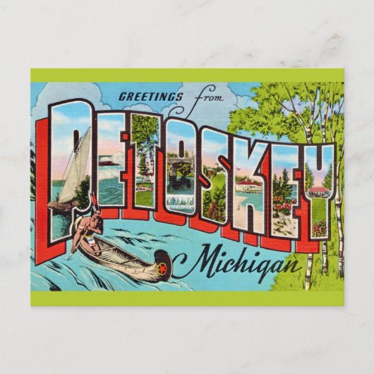 Retro Petosky Michigan Groet Briefkaart (Voorkant)