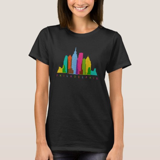 Retro Philadelphia Skyline Colorful Philly T-shirt (Voorkant)