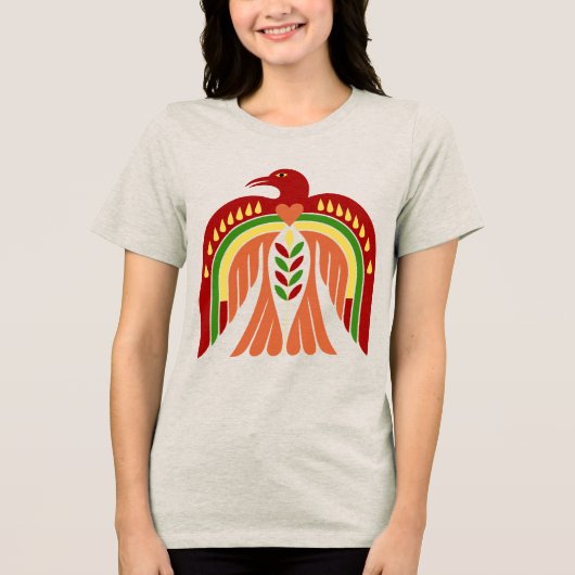 Retro Phoenix Volkskunst Design Tri-Blend Shirt (Voorkant)