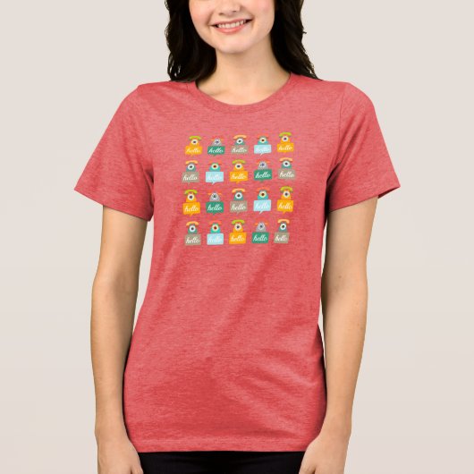 Retro Phone  meisje Hallo kleurrijk Tri-Blend Shirt (Voorkant)