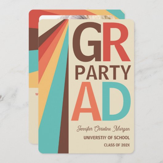 Retro Photo Afstudeerder Uitnodiging (Voorkant / Achterkant)