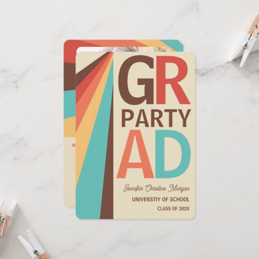 Retro Photo Afstudeerder Uitnodiging (Voorkant / Achterkant in situ)