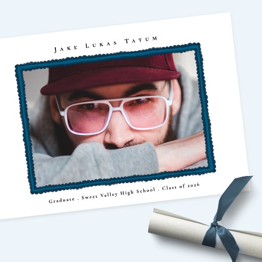 Retro Photo Blue Frame Graduation High School Aankondiging