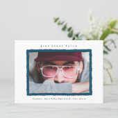 Retro Photo Blue Frame Graduation High School Aankondiging (Staand voorkant)