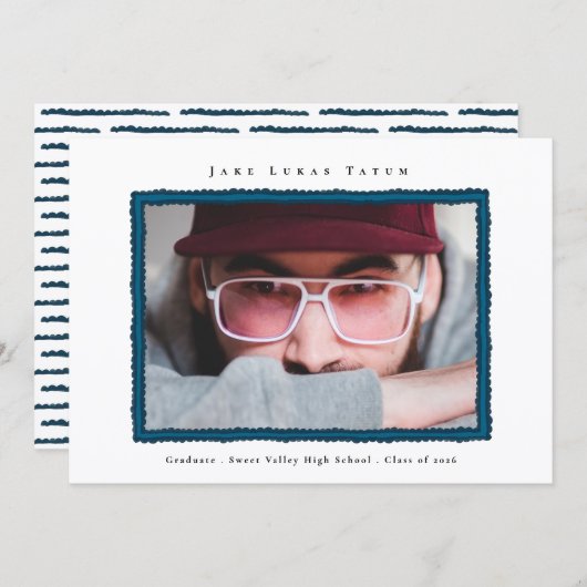 Retro Photo Blue Frame Graduation High School Aankondiging (Voorkant / Achterkant)
