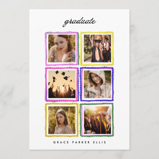 Retro Photo Collage Frames Graduation High School Aankondiging (Voorkant)