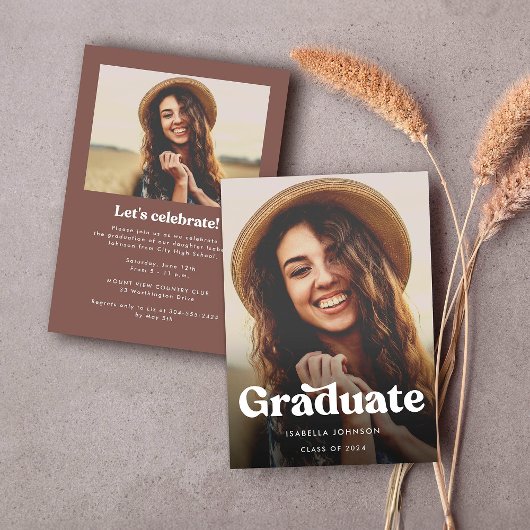 Retro Photo Graduation Party Invitation Kaart