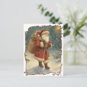 Retro Photo Santa Custom Address Classic Christmas Feestdagenkaart (Staand voorkant)