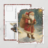 Retro Photo Santa Custom Address Classic Christmas Feestdagenkaart (Voorkant / Achterkant)