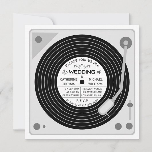 Retro Photo Vinyl Record Music Player Weddenschap Kaart (Achterkant)