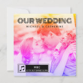 Retro Photo Vinyl Record Music Player Weddenschap Kaart (Voorkant)