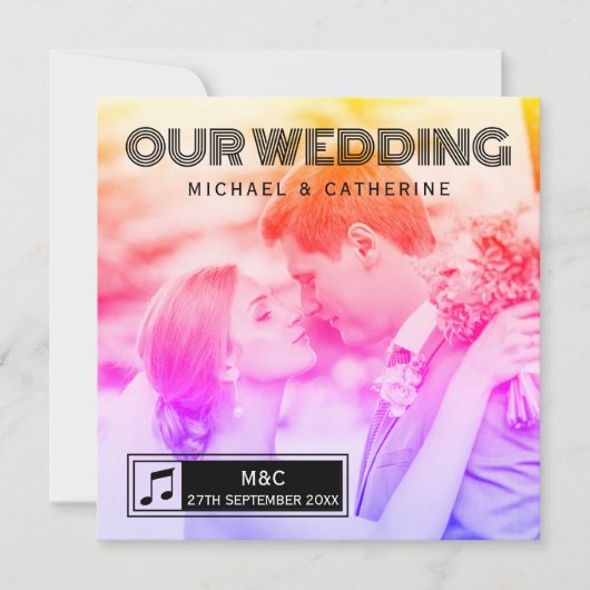 Retro Photo Vinyl Record Music Player Weddenschap Kaart (Voorkant)