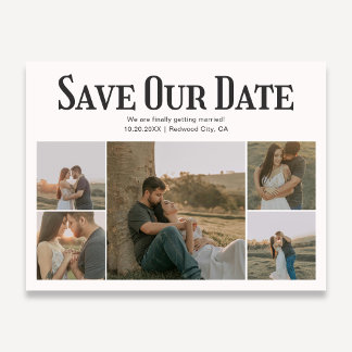 Retro Photo White Wedding Save The Date Aankondigingskaart