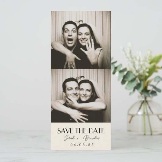 Retro Photobooth Typography Qrcode Save the Date I Kaart (Staand voorkant)
