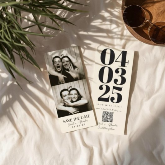 Retro Photobooth Typography Qrcode Save the Date I Kaart