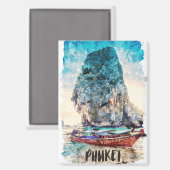 Retro Phuket Thailand strandschilderij Magneet (Voorkant / Achterkant)