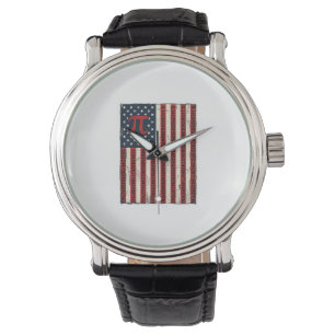 Retro Pi Amerikaanse Vlag Wiskundeleraar T-shirt O Horloge