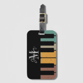 Retro Piano Monogram Naam Gepersonaliseerd Bagagelabel (Voorkant (verticaal))