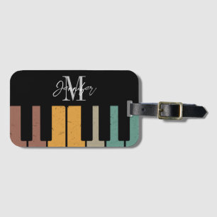 Retro Piano Monogram Naam Gepersonaliseerd Bagagelabel