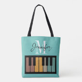 Retro Piano Monogram Naam Gepersonaliseerd Tote Bag (Achterkant)