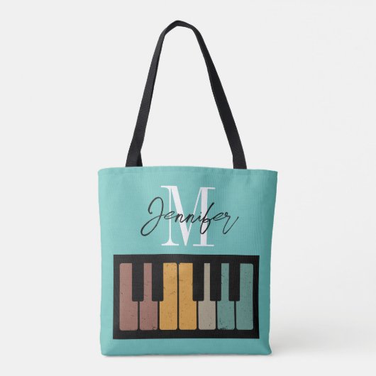 Retro Piano Monogram Naam Gepersonaliseerd Tote Bag (Achterkant)