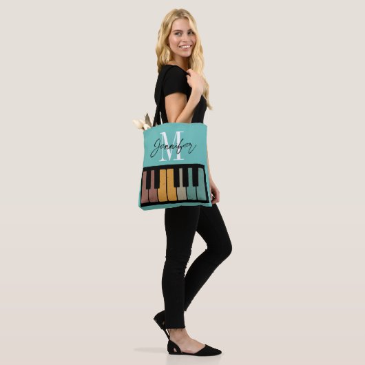 Retro Piano Monogram Naam Gepersonaliseerd Tote Bag (Op model)