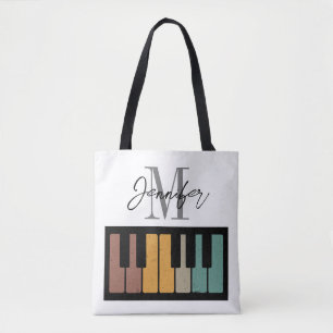 Retro Piano Monogram Naam Gepersonaliseerd Tote Bag
