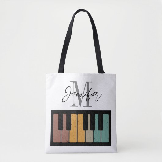Retro Piano Monogram Naam Gepersonaliseerd Tote Bag (Voorkant)