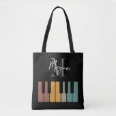 Retro Piano Monogram Naam Gepersonaliseerd Zwart Tote Bag (Voorkant)
