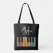 Retro Piano Monogram Naam Gepersonaliseerd Zwart Tote Bag (Achterkant)