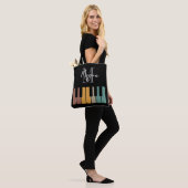Retro Piano Monogram Naam Gepersonaliseerd Zwart Tote Bag (Op model)