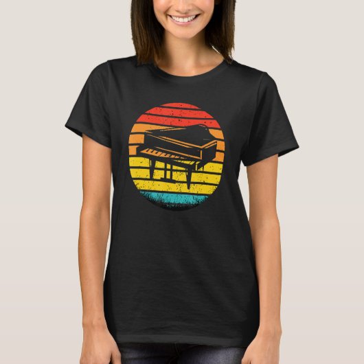Retro Piano Sunset Design Musical Pianist Musician T-shirt (Voorkant)