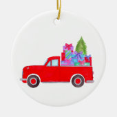 Retro pick-uptruck met kerstcadeaus keramiek keramisch ornament (Voorkant)