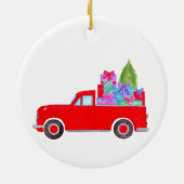Retro pick-uptruck met kerstcadeaus keramiek keramisch ornament (Achterkant)